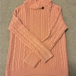 Pink Cable Knit Turtleneck Sweater